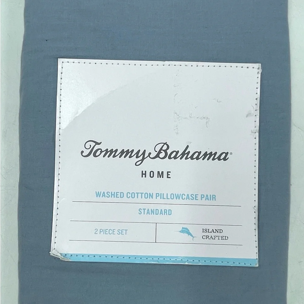 Tommy Bahama Set of 2 Standard Size‎ Pillowcases Teal Blue Washed Cotton NIP